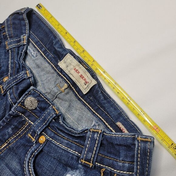 25 MEK OAXACA DISTRESSED BOOT FLARE WIDE miss me buckle  embroidered JEANS - Picture 2 of 16